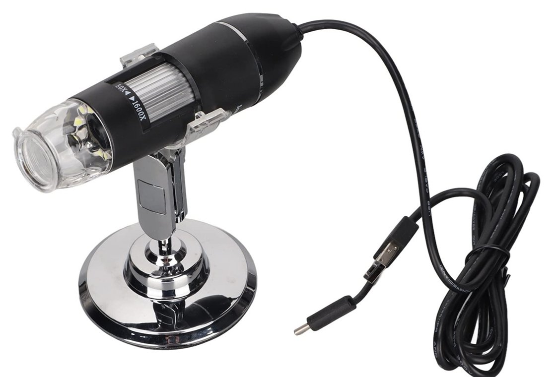 The BASUP Skin Scanner, a USB microscope camera on a stand with its cable